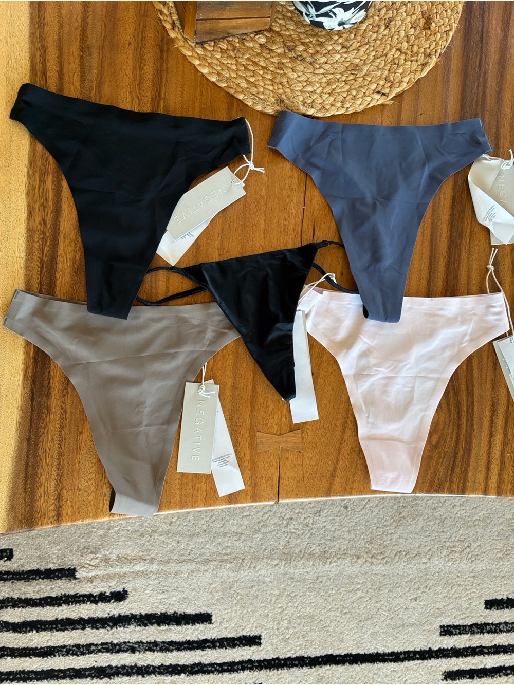 NWT Negative Underwear Thong Set in Black, Gray, Taupe, Light Pink 5pc